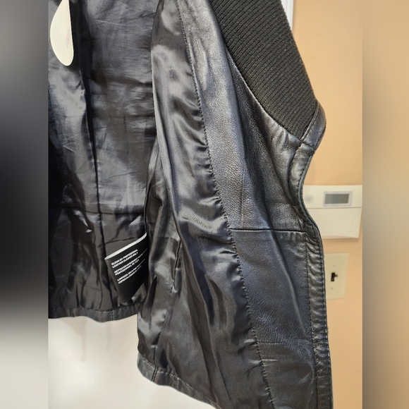 Michael Kors Leather Moto Jacket Womens L Black Knit Wing Collar Biker Coat. - Picture 8 of 9